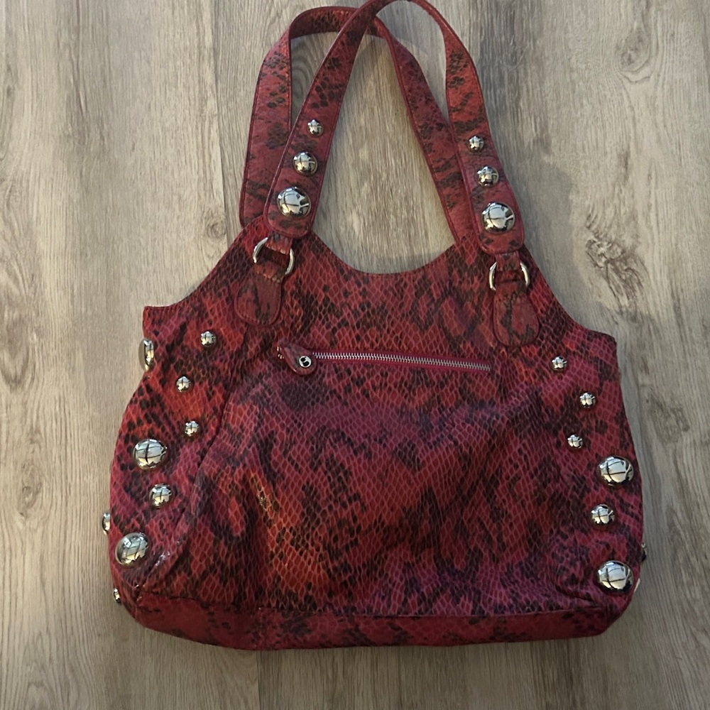 Kensie Girl Red Snakeskin Satchel with Studs
